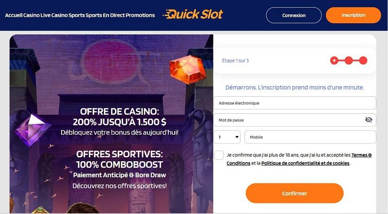 Comment s'inscrire sur QuickSlot Casino : étape 2