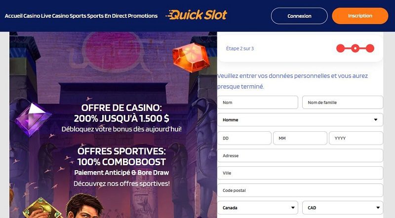 Comment s'inscrire sur QuickSlot Casino : étape 3