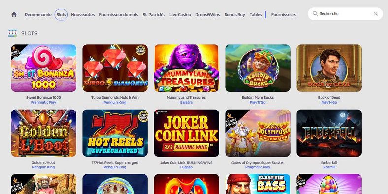 Lobby des jeux sur le casino en ligne QuickSlot
