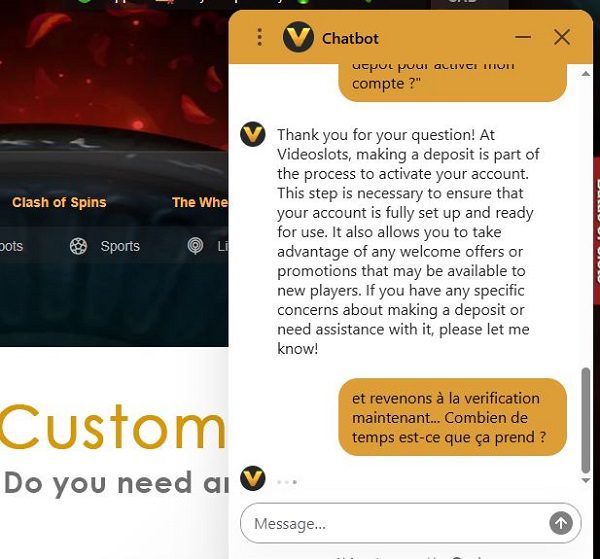 Clavardage avec les agents du support client sur le casino Videoslots