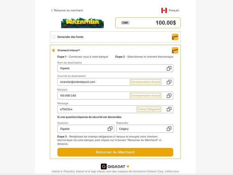 Comment faire un dépôt sur Wazamba Casino, étape 4 du tutoriel