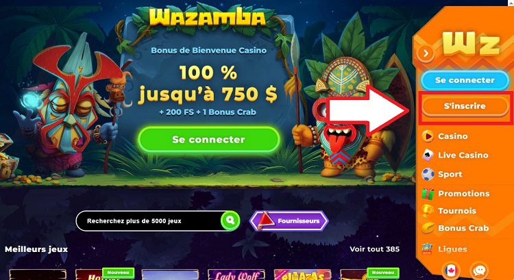 S'inscrire sur Wazamba Casino : étape 1 du tutoriel
