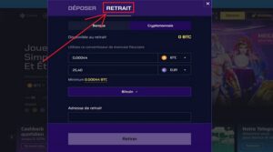 Bouton de retrait Justbit Casino