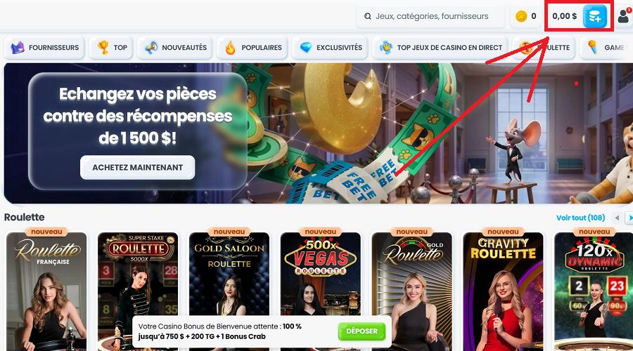 Bouton de dépôt Cazimbo Casino