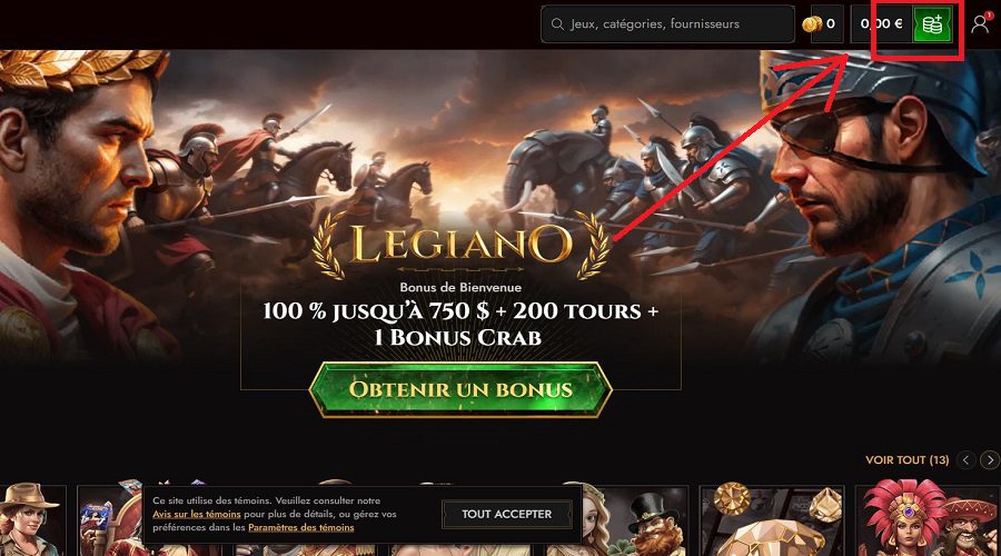 Bouton de dépôt Legiano Casino