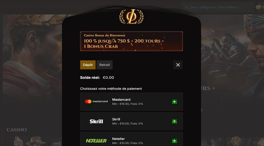 Méthodes de dépôt Legiano Casino