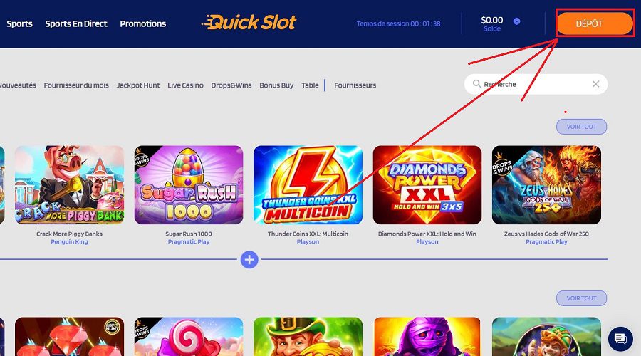 Bouton Dépôt Quickslot Casino