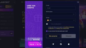 Formulaire d'inscription Justbit Casino
