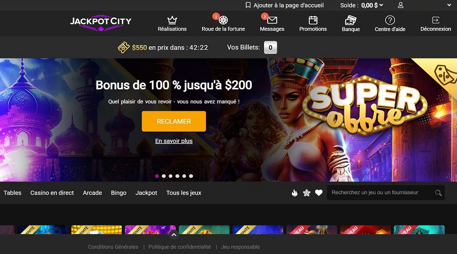 Jackpot City Casino accueil