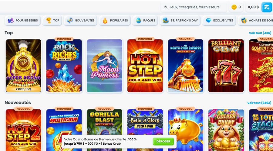 Catalogue de jeux Cazimbo Casino