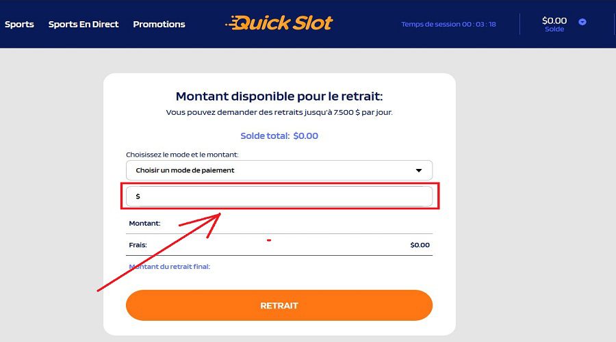 Montant de retrait Quickslot Casino