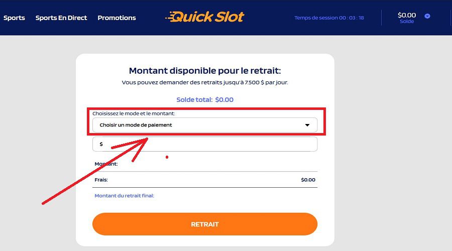 Méthode de retrait Quickslot Casino