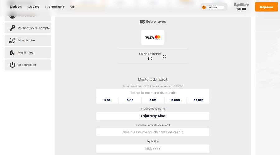 Montant de retrait Scatters Casino