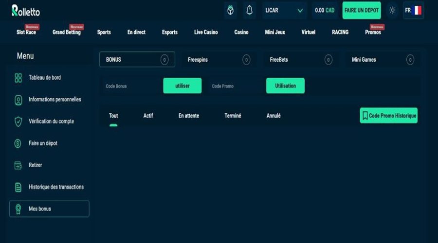 Rolletto Casino Bonus reçu