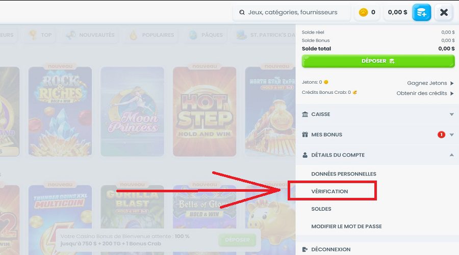 Vérification compte Cazimbo Casino