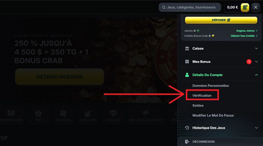 Vérification de compte Kinbet Casino