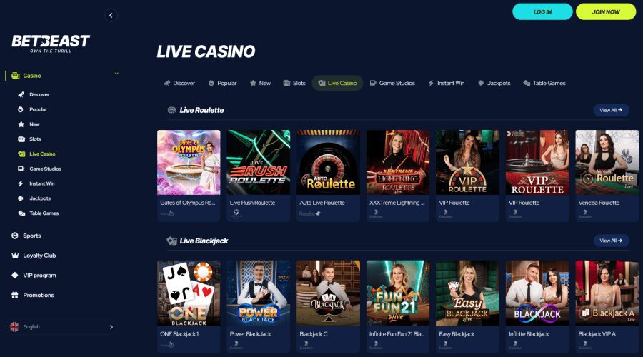 betbeast live casino