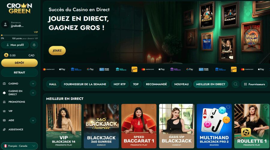Crowngreen casino en ligne au Canada