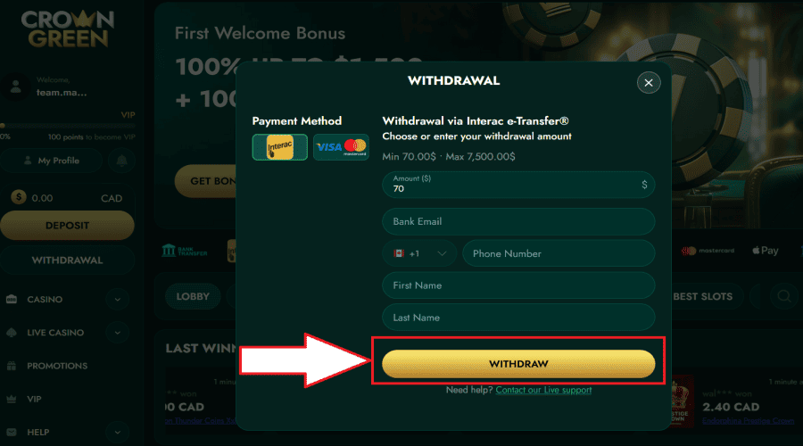 crowngreen withdrawal step 4