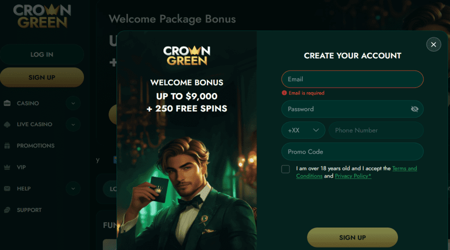 casino deposit $20 create account