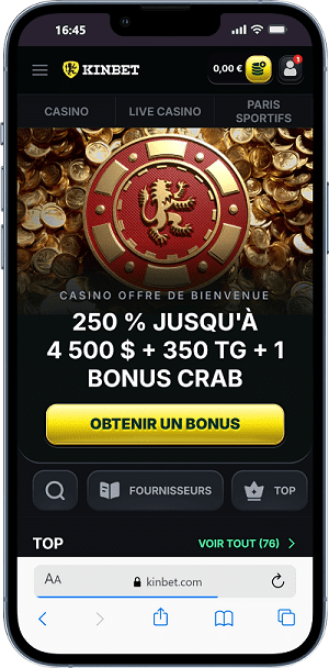 Interface mobile Kinbet Casino