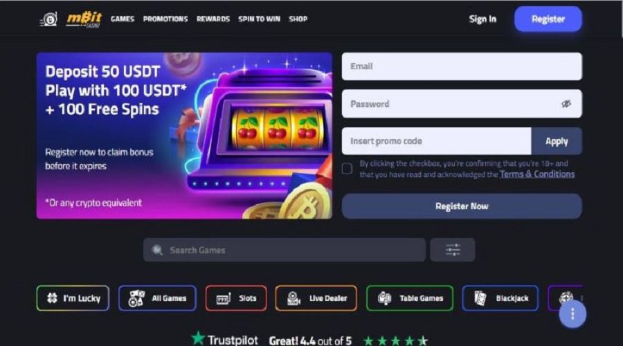 mBit Casino accueil