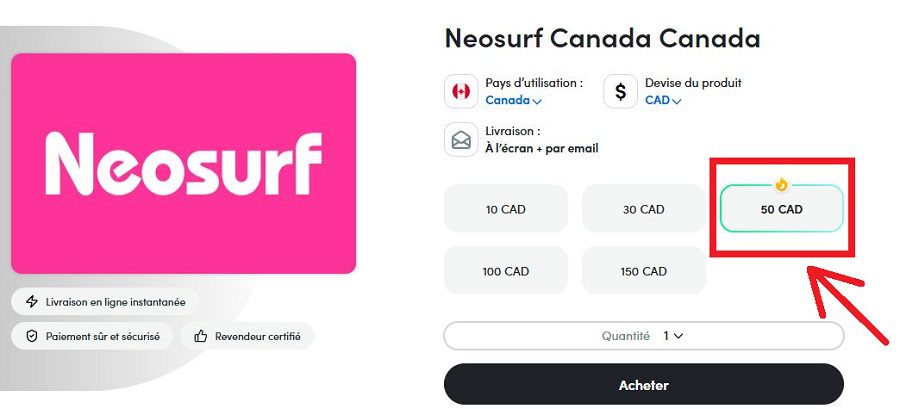 Achat Neosurf en ligne Casino au Canada