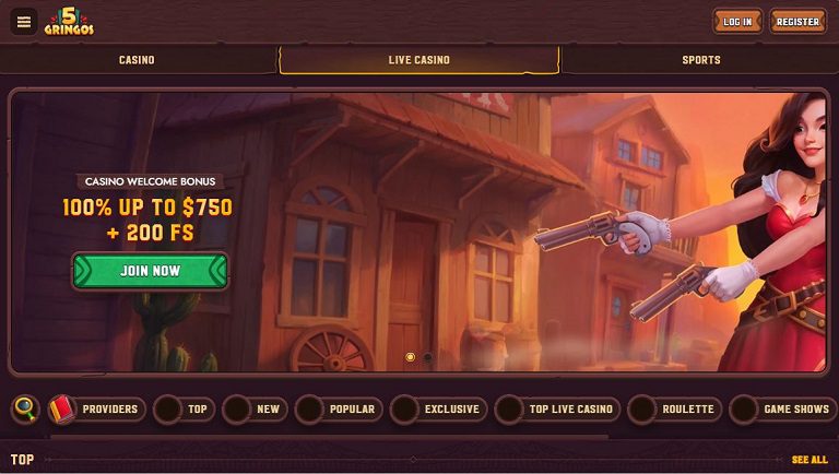 Page d'accueil du 5Gringos Casino