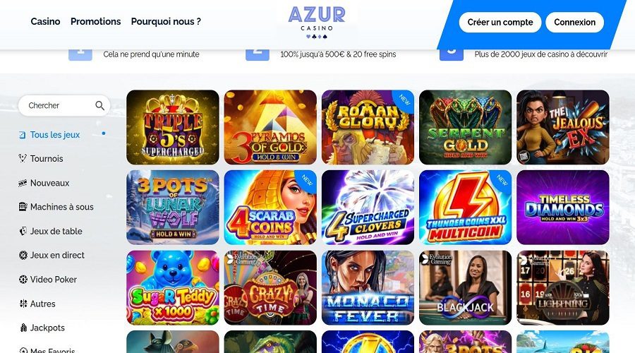 Azur Casino jeux de casino