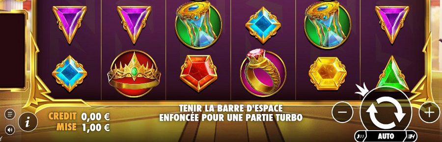 Barre de contrôle machine à sous avec sélecteur de niveau de mise, et solde affiché