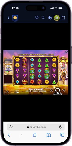 Casombie Casino mobile avec Gates of Olympus slot