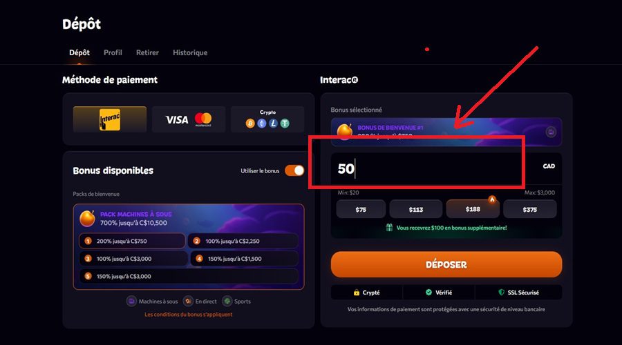 Dépôt étape 2 Aphrodite casino en ligne