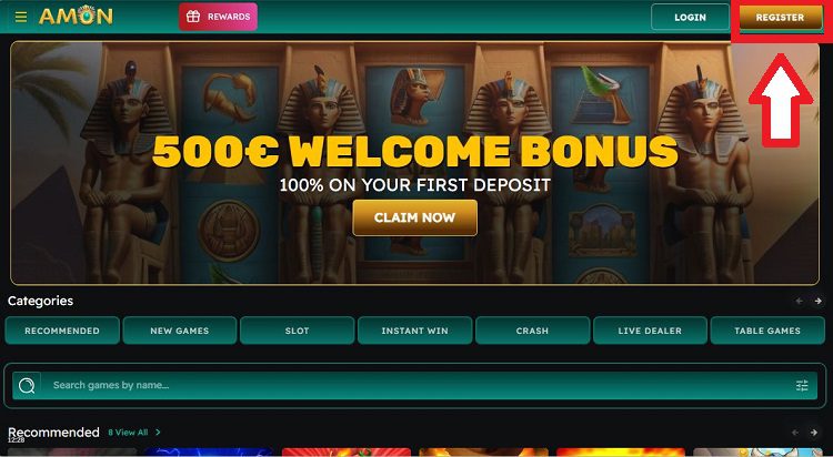 Comment s'inscrire sur Amon Casino : étape 1 du tutoriel