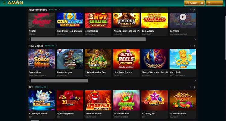 Lobby des jeux sur le casino en ligne Amon