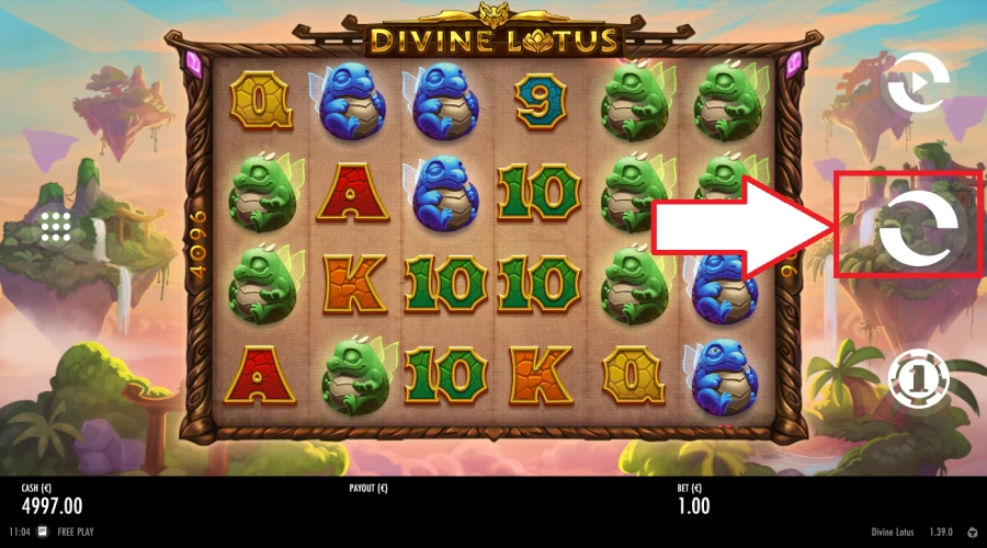 Interface du slot avec le bouton SPIN central et les options AUTOPLAY visibles à l’écran
