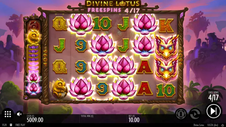 Session de free spins active avec compteur de lotus