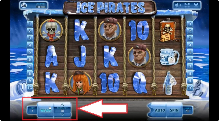 Ice Pirates : interface des réglages de mise visible sous les rouleaux