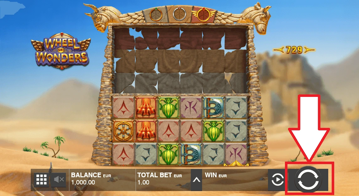 Écran principal du slot avec le bouton SPIN